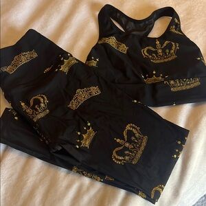 Crown Print Black and Gold Women's Activewear Set by Victoria’s Secret